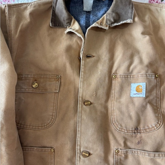 VTG Carhartt Men's XL Tan Chore Jacket Blanket Lined Duck Canvas Work USA - Picture 3 of 12